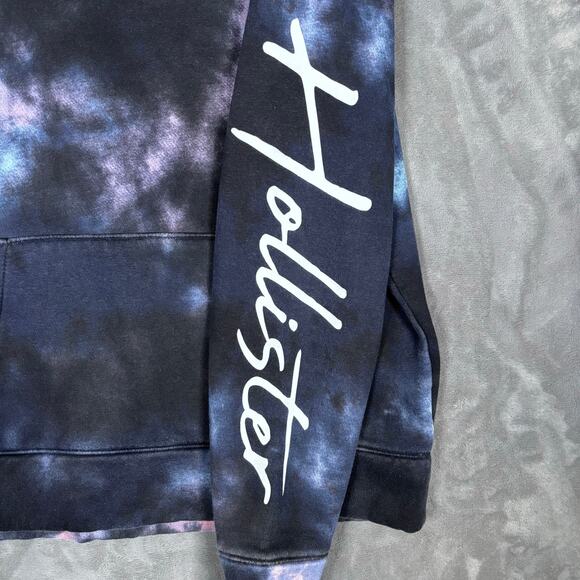 Hollister Must-Have Tie Dye Hoodie Black Purple Blue Size L - Picture 4 of 6